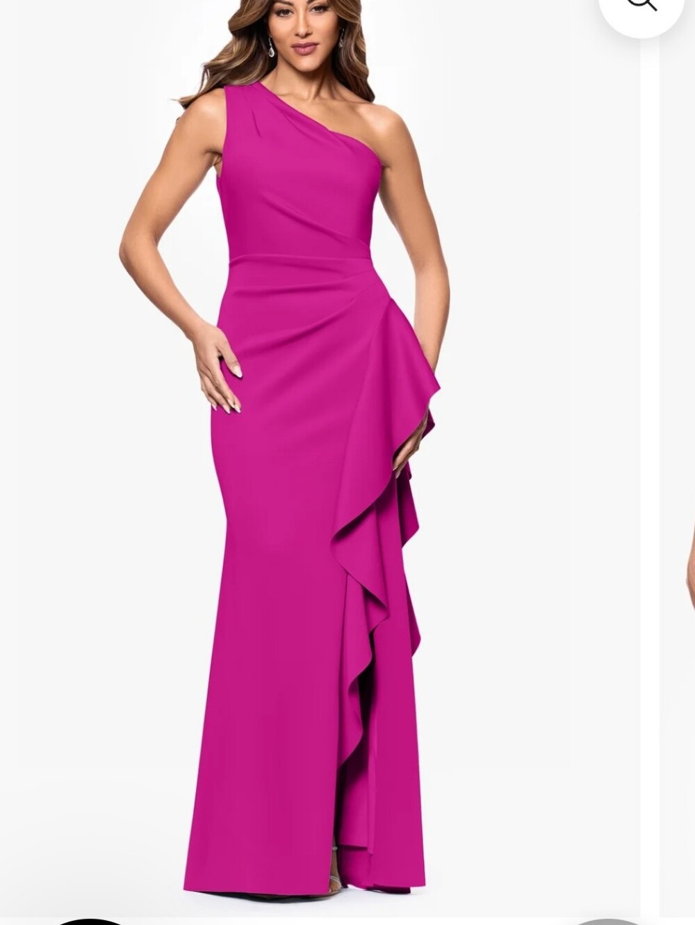Xscape NWT Size 8 Magenta One Shoulder Ruched Ruffle Formal Gown $249 Statement
